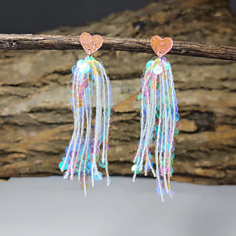 New Valentine\'s Day Earrings Shining Laser Pink Tassel Love Earrings Beautiful Rose Red Round Earrings Valentine\'s Day Decorativ