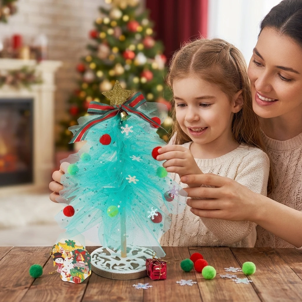 1 Set Christmas Tree Craft Kit Creative Mini Christmas Tree for Kids Holiday Gift Home Classroom Activities DIY Party Supplies