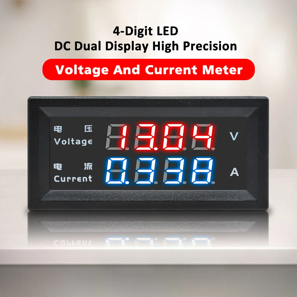 M4430 DC 0-100V 0-200V 10A Digital Voltmeter Ammeter 0.28 Inch Dual LED Display Voltage Current Meter with Connect Wires