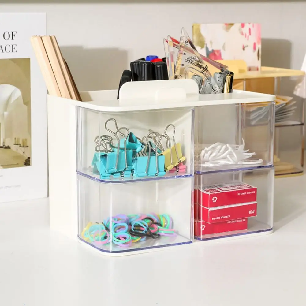 Durable Multi Grid Stationery Storage Box Large Capacity Dust-proof Pen Container ABS+PS Transparent Makeup Brush Holder School