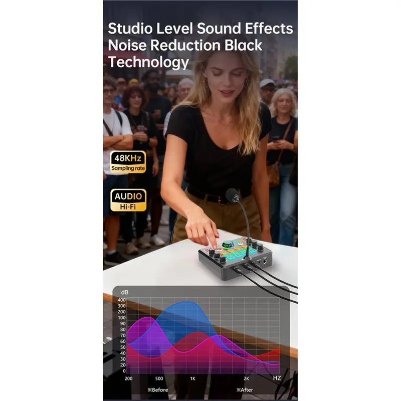 Live Sound Card Wireless Bluetooth Reverb Adjustment Sound Board With RGB With Magical Voice Changing