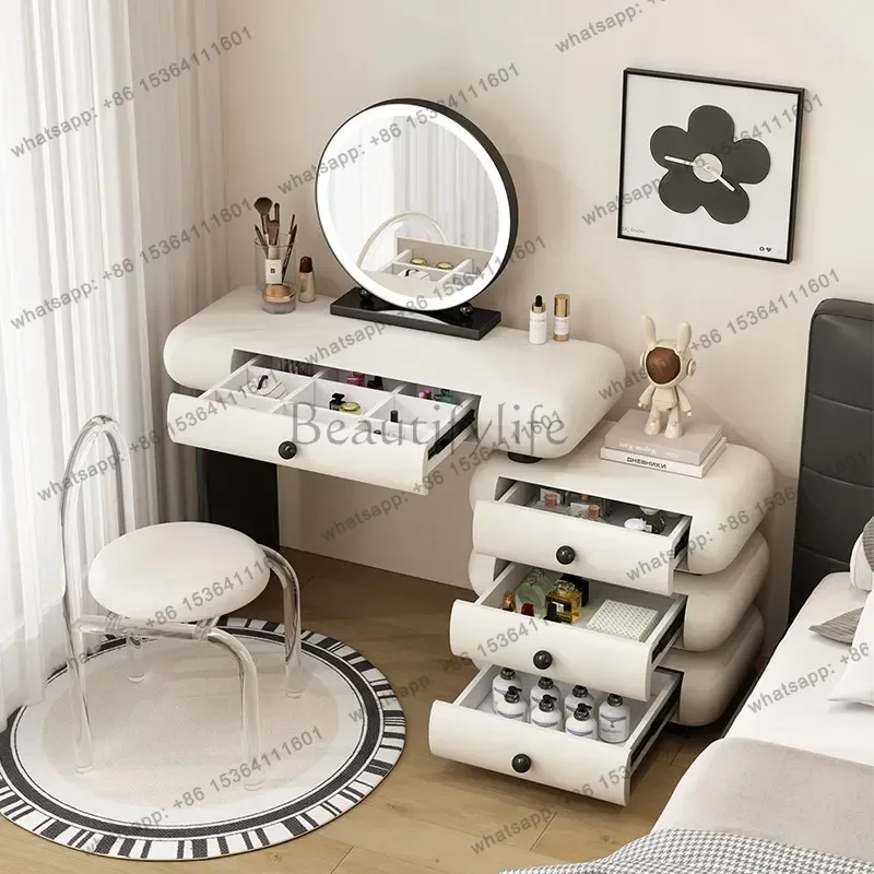LSMakeup Dressing Table Tocador De Maquillaje Furniture Cream Style Solid Wood Makeup Vanity Multi Functional Modern Illuminated