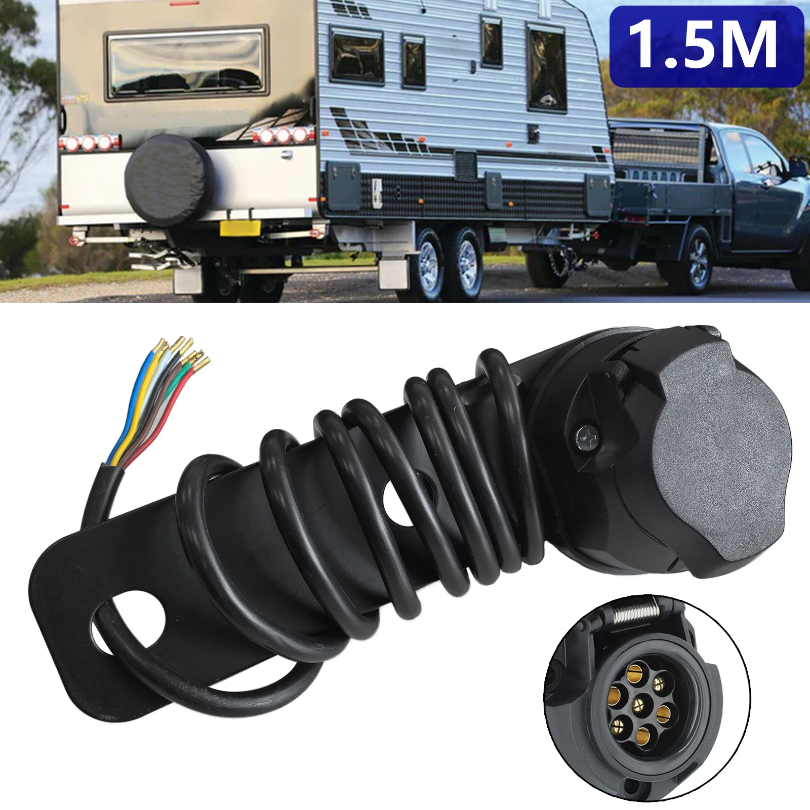 1.5M 12N 7Pin Pre-Wired Socket Car Trailer Caravan Electrics Mounting Plate Electrics Wire Part Wiring Connector Towing Towbar