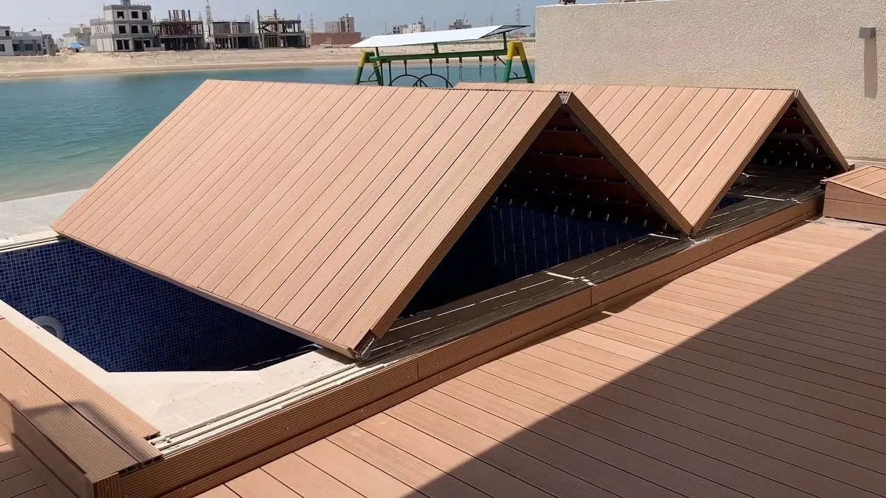 Home Swimming Pool Cover, Automatic Floor Pool Cover That Can Withstand Wind And Snow.