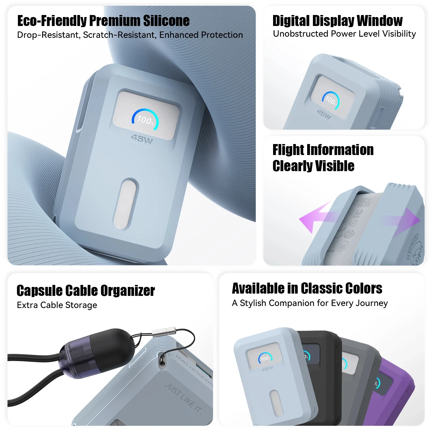 SIKAI حافظة من السيليكون لبنك الطاقة ANKER Nano S1 45W10000mAh غطاء مقاوم للغبار حمل محمول