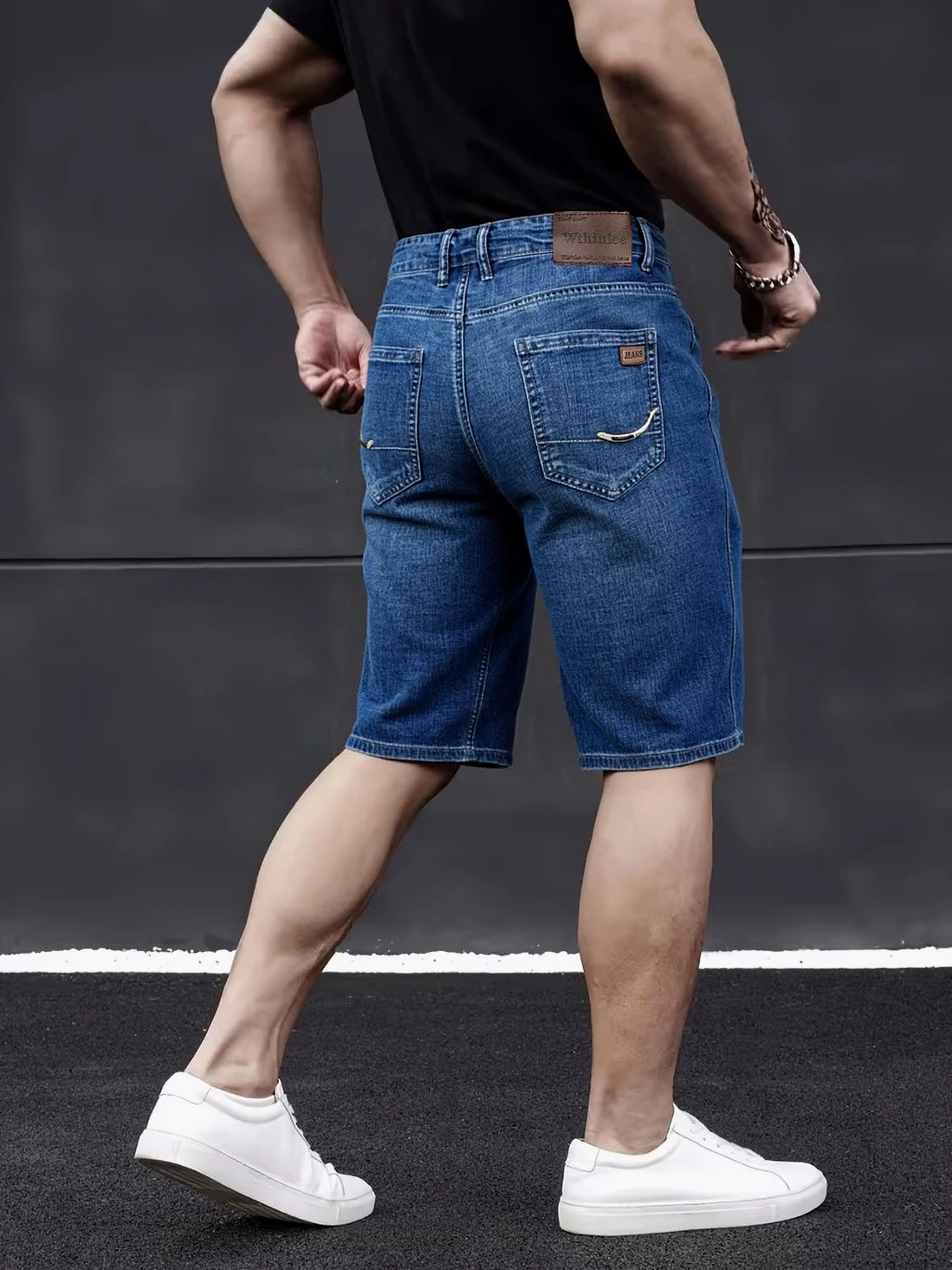 Wthinlee New Business Men's Jeans Casual Straight Stretch Fashion Classic Blue Black Men's Summer Denim Shorts Knee-Length view 6