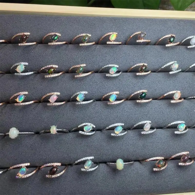 

S925 Natural Colored Opal Ring Crystal Polishing Aura Jewelry Trendy Creative Women Party Gift Fashion Holiday Gift 1PCS
