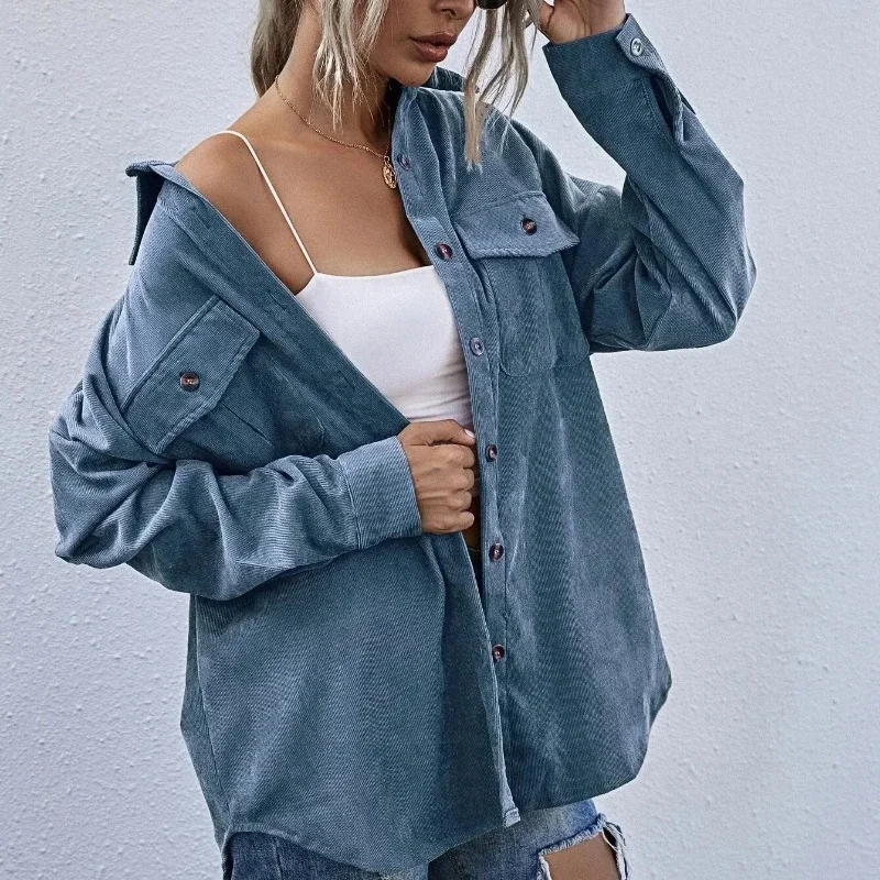 

Single Breasted Long Sleeve Blouse Women Fashion Corduroy Shirts for Women Autumn Elegant Casual Loose Shirt Coats Clothes 29556