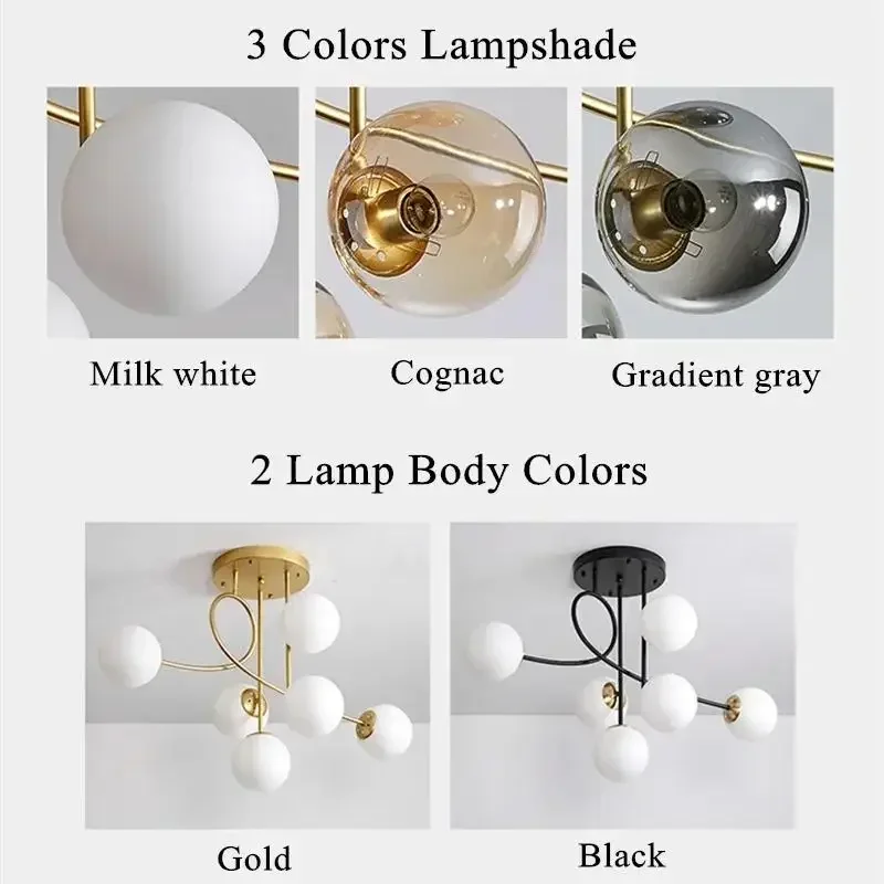 Imagem -06 - Sandyha-nordic Pendant Light Lâmpada Led Minimalista Moderna Bola de Vidro Preto e Dourado Lustre de Jantar e Sala Decoração do Quarto