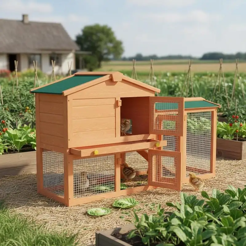 Grande cage extérieure en bois pour petits animaux, cage à lapins spacieuse, grillage anti-mastication, base surélevée, plateau amovible, nettoyage facile, loquet sécurisé, design ventilé, idéale pour lapins, cochons d'Inde, furets, utilisation en jardin ou en extérieur