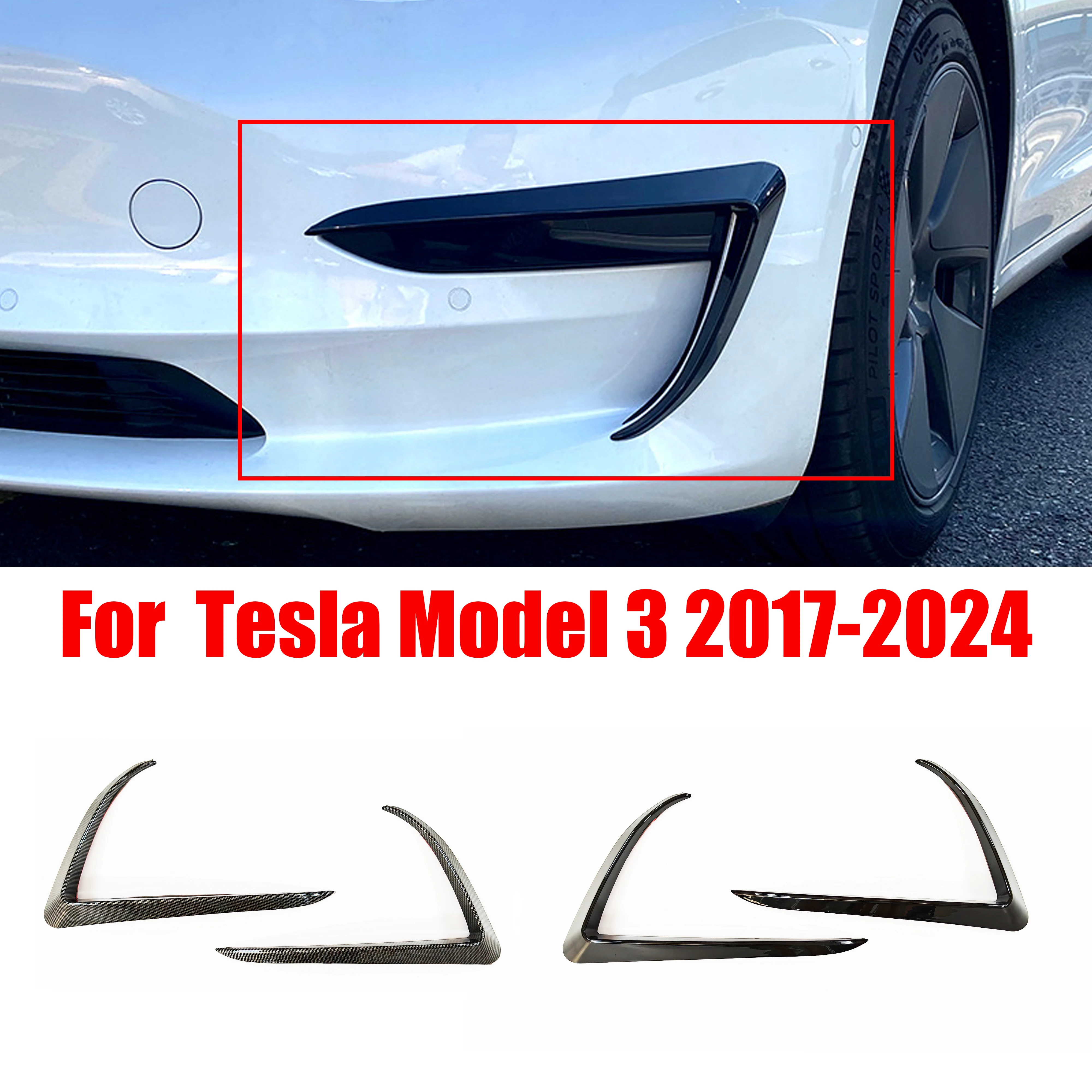 Front Bumper Fog Light Side Canards Trim Cover For Tesla Model 3 2017-2024 Fog Lamp Eyebrow Spoiler 1Pair