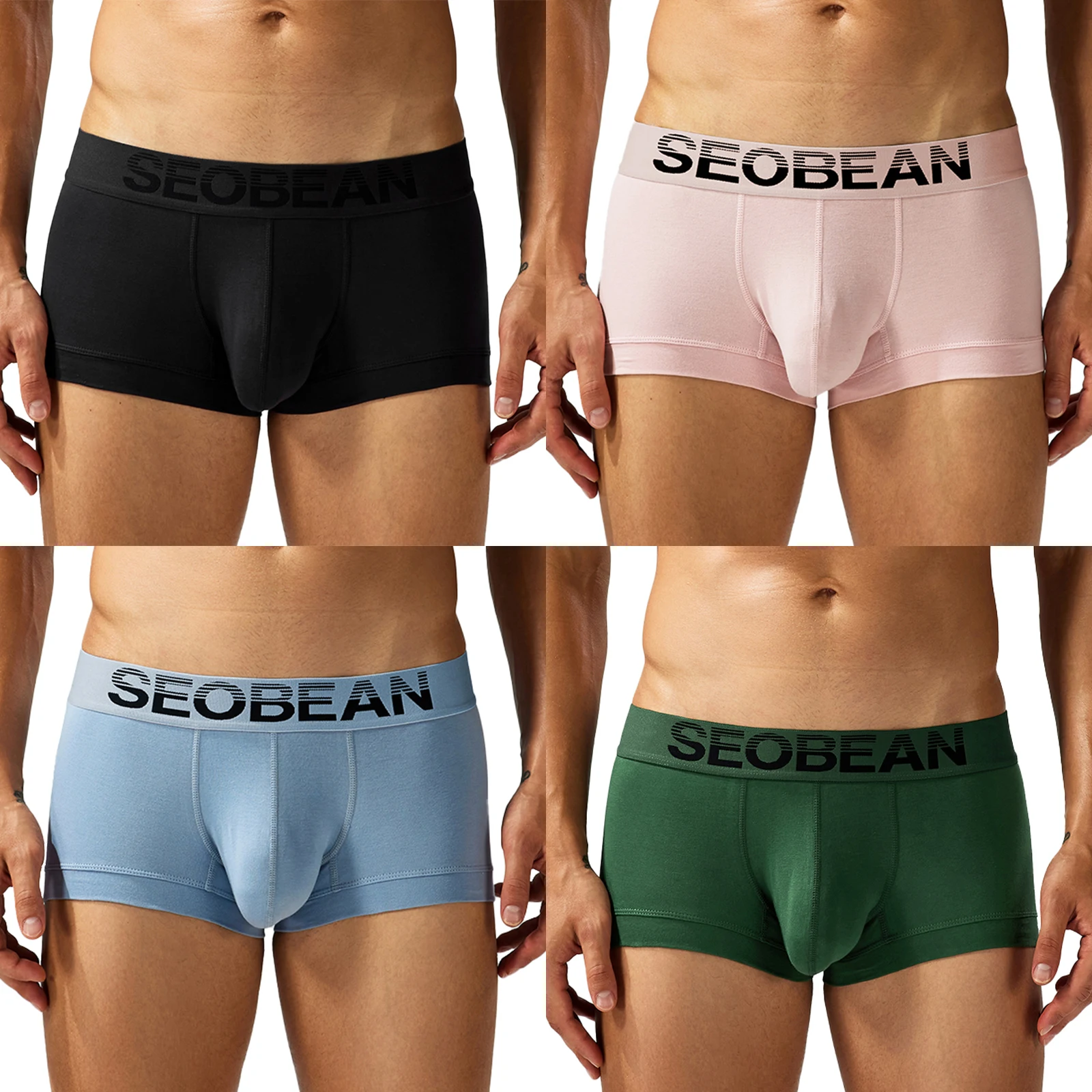 

4-Pack SEOBEAN Men's Cotton Briefs Comfortable Sweat-Absorbent Boxer Shorts Male Underwear