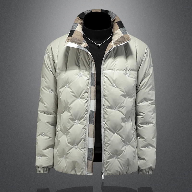 

Men's Embroidered Du down Jaet Thiened Faion Urban Sle Lightweight Luxury Coat Regular Fit Long Sve Zipper Closure