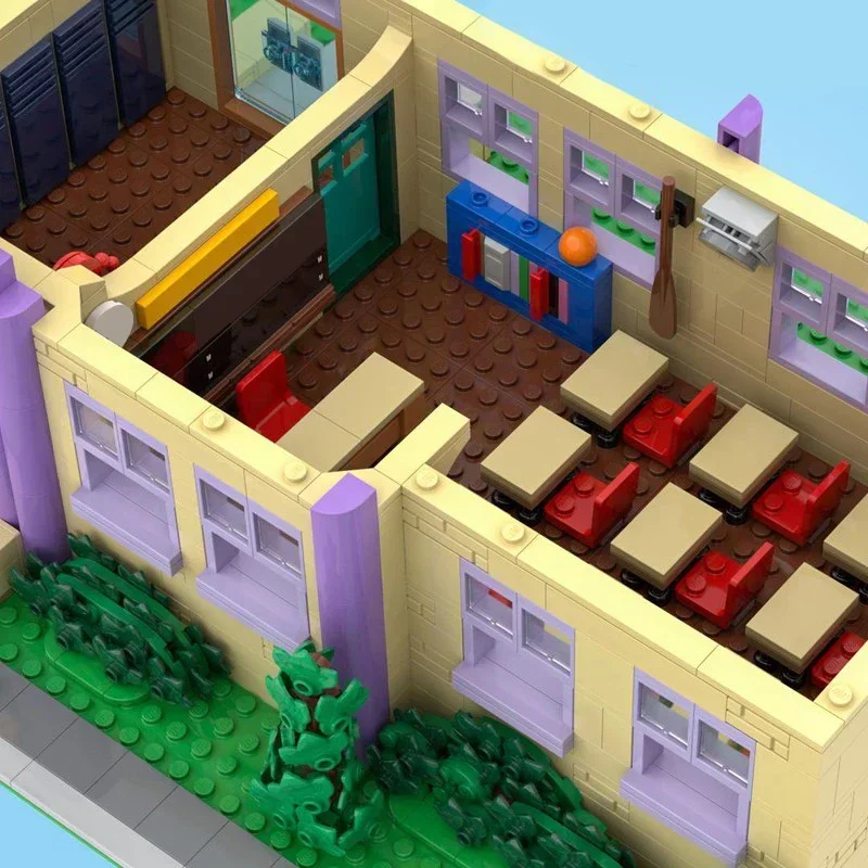 classic cartoon scene diorama bricks school blocks house town haus moc for fans building gift kid movie toy product decor set