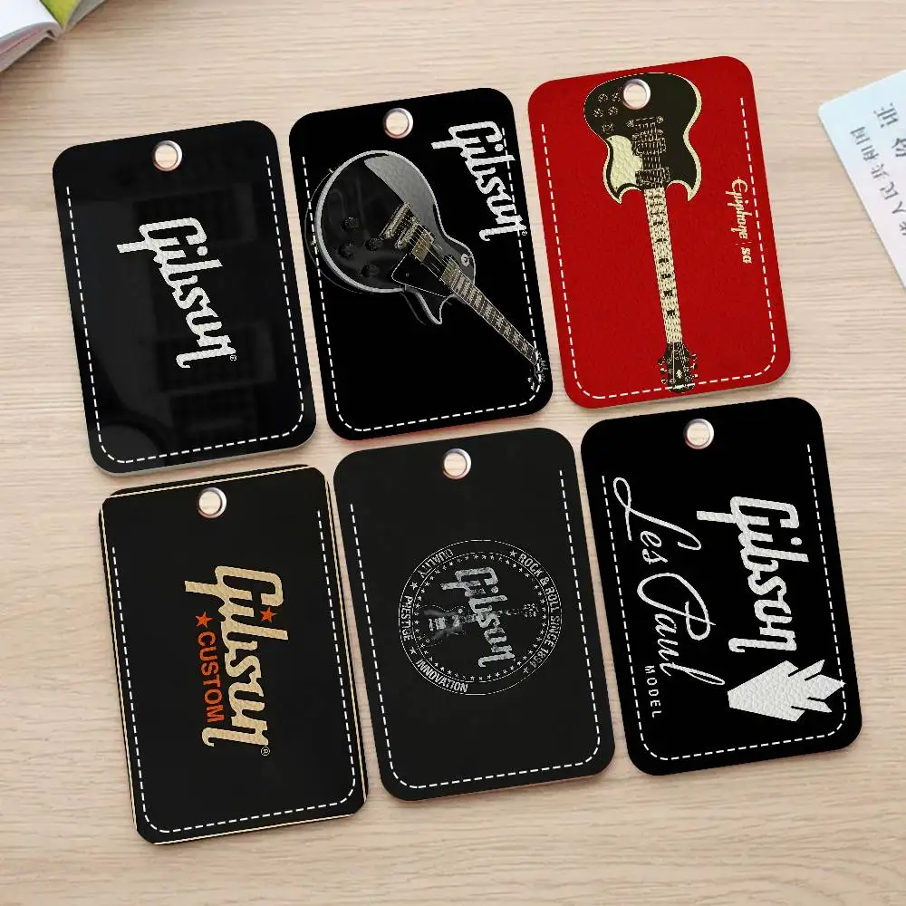 G-Gibson Music 1Pc PU Leather Card Holder Keychain Key Ring Door Lock Access Tags ID Card Case Keychain Card