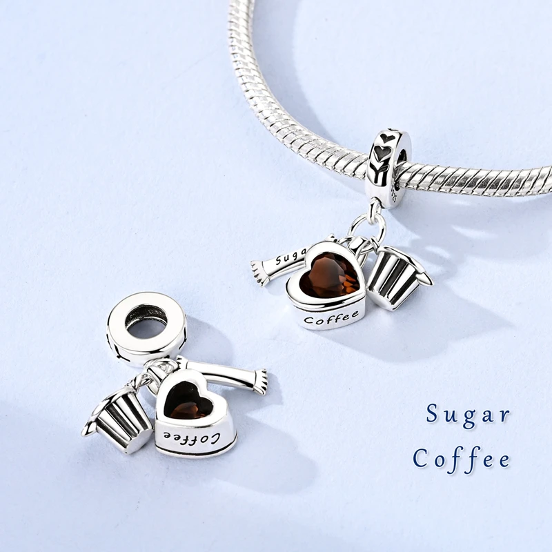 

Стерлингового Серебра 925, подвески в виде кофейной чашки, бусины с цирконием, сердце любви, висячие, подходят для оригинального браслета, сделай сам, женские ювелирные изделия, подарок