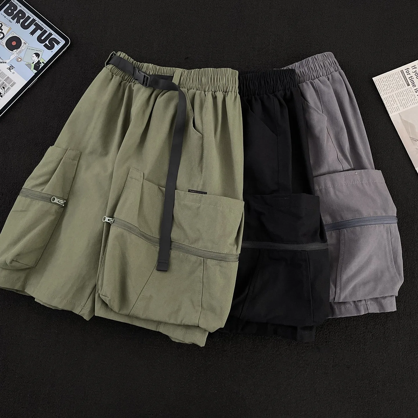 

Ретро-японские мужские шорты-карго в уличном стиле, летние, свободные, прямого кроя, больших размеров, повседневные брюки-карго до колена, рабочая одежда