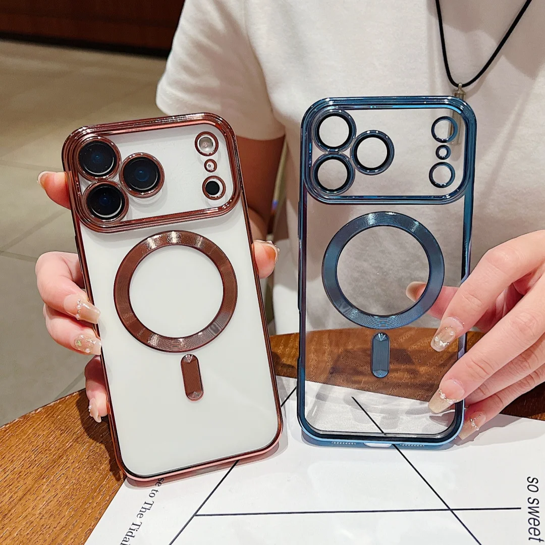 Luxury Plating Clear Magnetic For Magsafe Wireless Charge Case For iPhone 17 Air 16 15 14 Plus 11 12 13 Pro Max Protection Cover