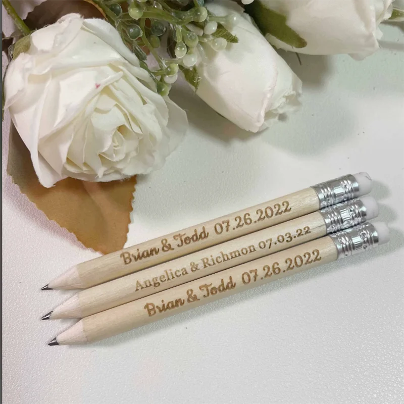 Personalized Mini Pencils,Pencil Save the Dates,Custom Engraved Pencil,Wedding Favor for Guests,Rustic Wedding Baby Shower Gifts