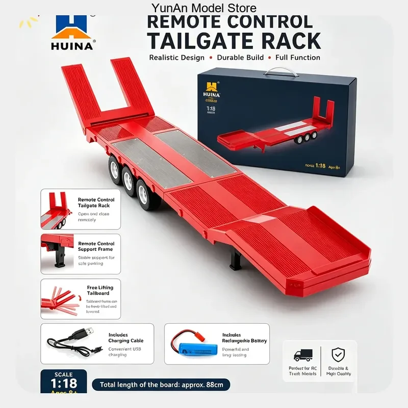 Remote Control Cars Vehicle Hobby Model Car Huina 1502 Rc Trailer 1/18 Platform Semi Trailer For 1:18 770s Rc Tractor Truck