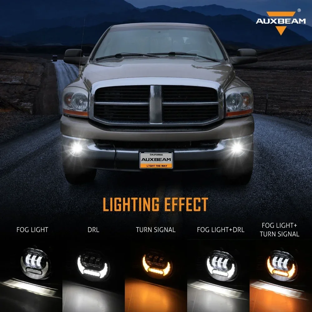 LED Fog Light Assembly w/ White DRL & Yellow Turn Light Compatible with Dodge Ram 1500 2002-2008 Dodge Ram 2500/3500 2003-2009