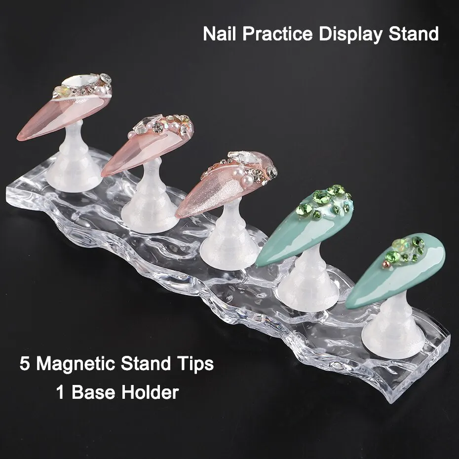 

1pcs Magnetic Nail Holder + 5pcs Stand for Manicure Practice Display Press on Nails Training Gel Polish Nail Tips Display Tools
