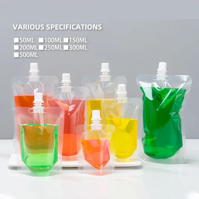 100pcs 30ml~500ml Stand Up Spout Beverage Bags Plastic Drink Bag Transparent Liquid Drink Pouch Sealed Bag for Party Wedding