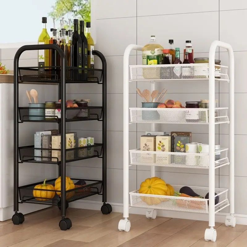 Steel Trolley Multi-storey Cart Storage Shelf Rolling Movable Gap Storage Rack Slim Kitchen Bathroom Organizer