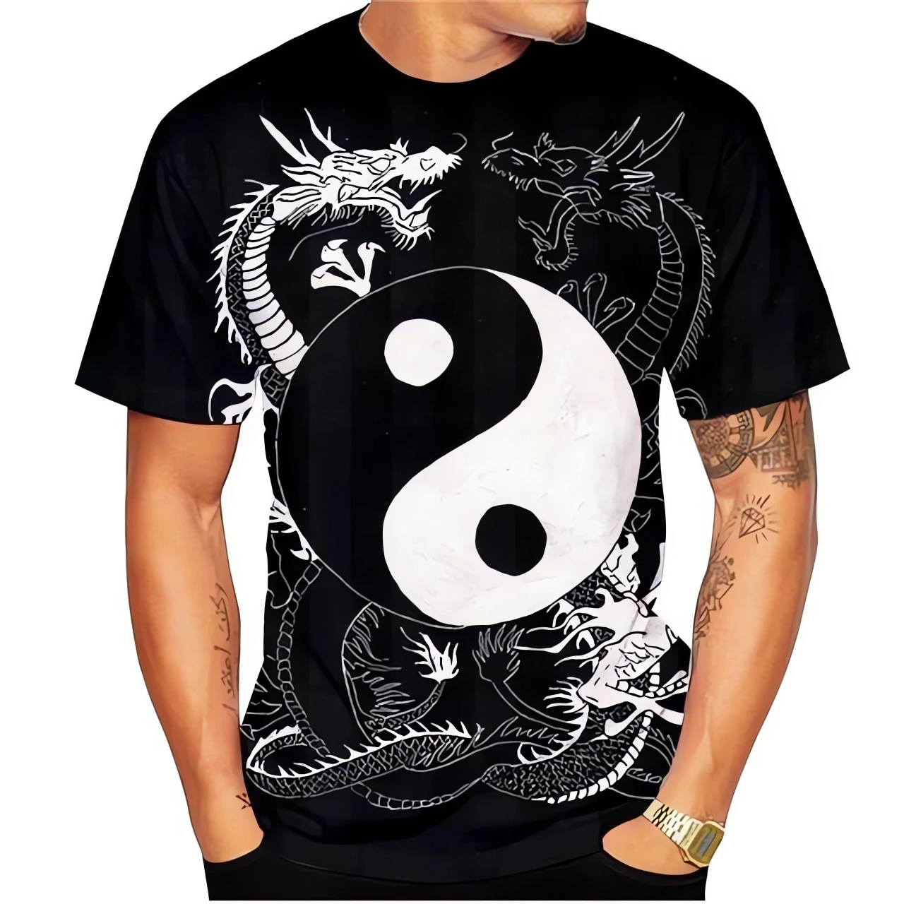 

Bagua Taiji Yin Yang Dragon Pattern Men's T Shirt Casual O-neck Loose Short Sleeve Tops Funny 3D Print Tees Fashion Men Clothing