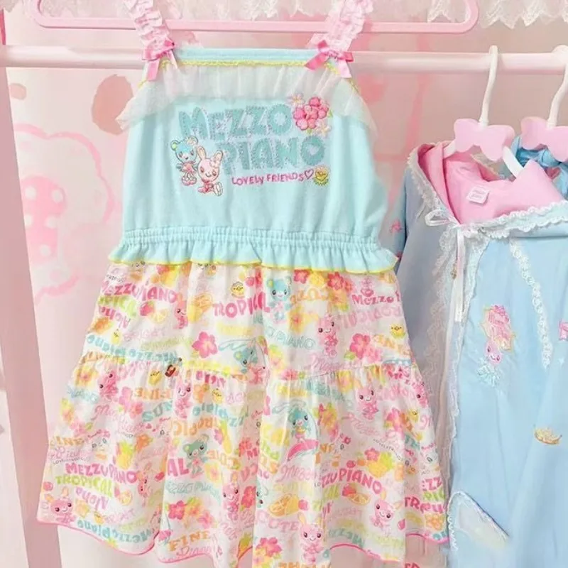 

Japanese Dopamine Sweet Camisole Harajuku Kawaii Patchwork Halter Vest Y2K Cute Cartoon Printed Tanks Women's Lolita Design Tops