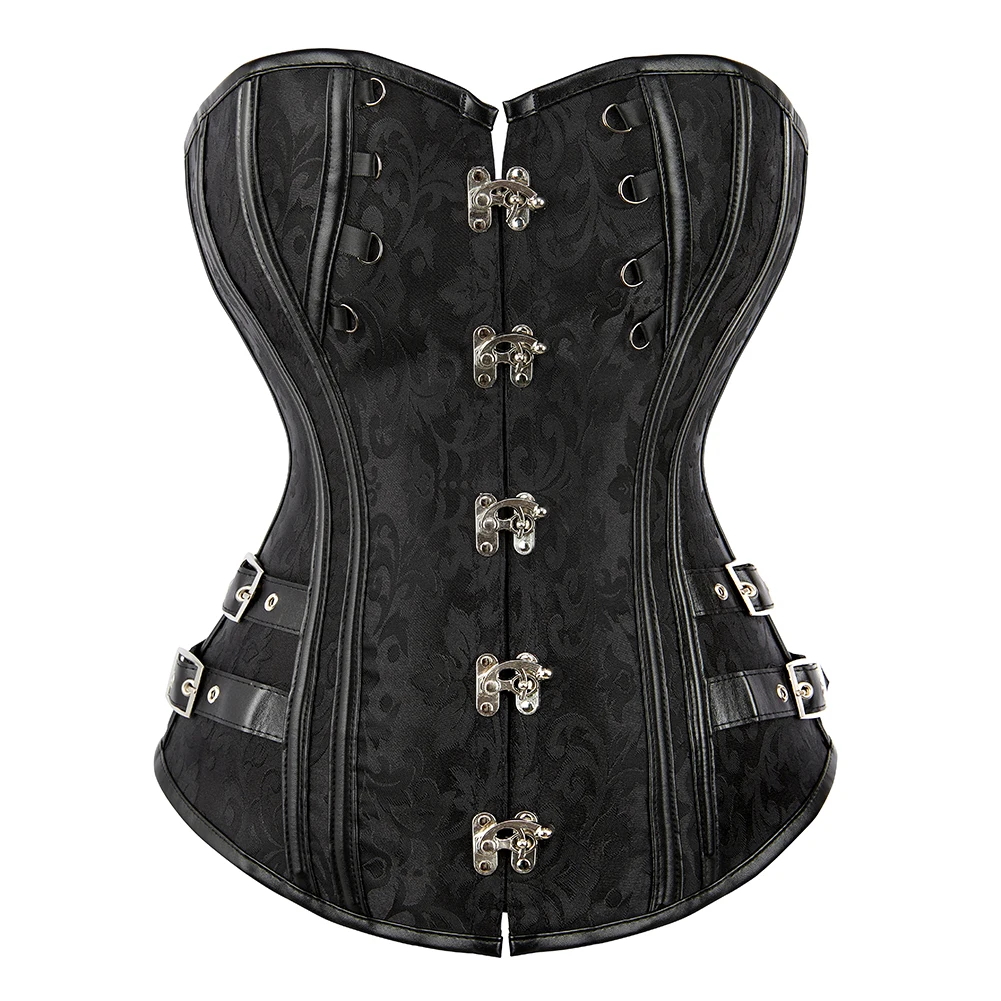 Steampunk Corset Metal Lock Corsets Women Outfit Plus Size Black Brown Retro Gothic Gorset Overbust Bustier Top