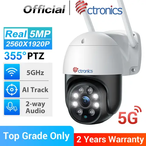 Ctronics 5MP 5G WiFi IP Camera Outdoor 360 Human Detection Auto Tracking Security Camera Color Night Vision CCTV Two Way Audio