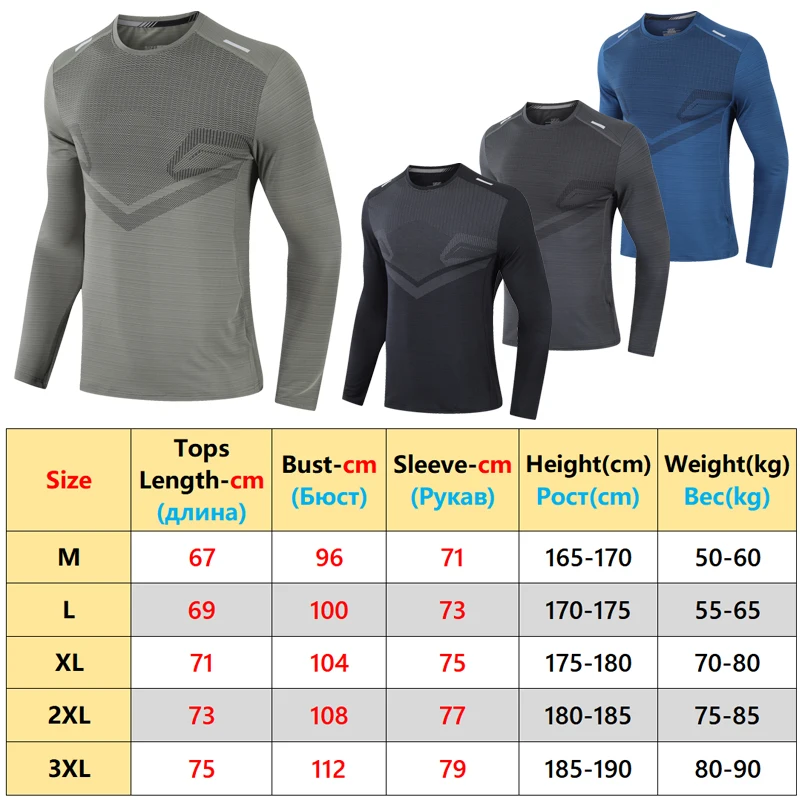 High Quality Running Long Shirts Print Men Gym Workout Jogging Quick Dry Compression Swearshirt Fitness Breathable Sportswear T