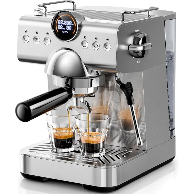 ماكينة اسبريسو كيسميل مع مشروب بارد، ماكينة اسبريسو مع عصا بخار رغوة الحليب لللاتيه والكابتشينو، مع شاشة LED
