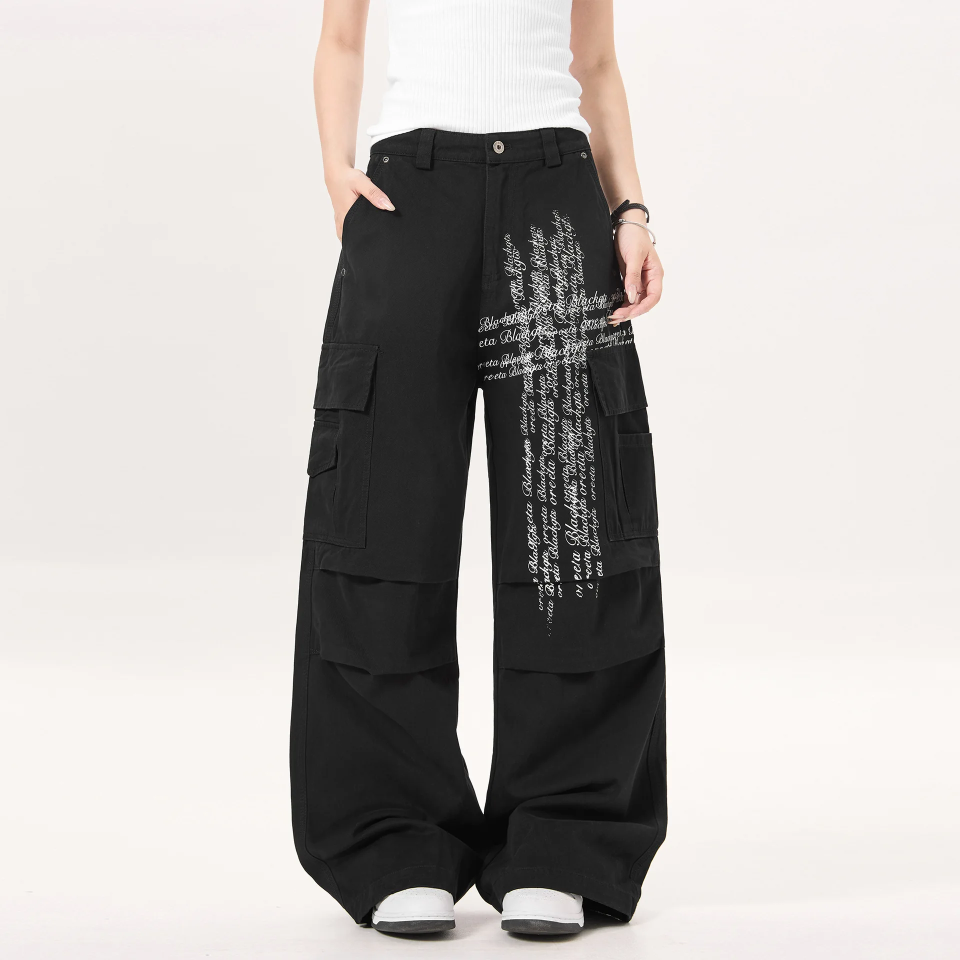 

OR FL, женские брюки-карго в американском уличном стиле с буквенным принтом 100, хлопковые женские брюки-карго со складками в стиле ретро, женские широкие брюки