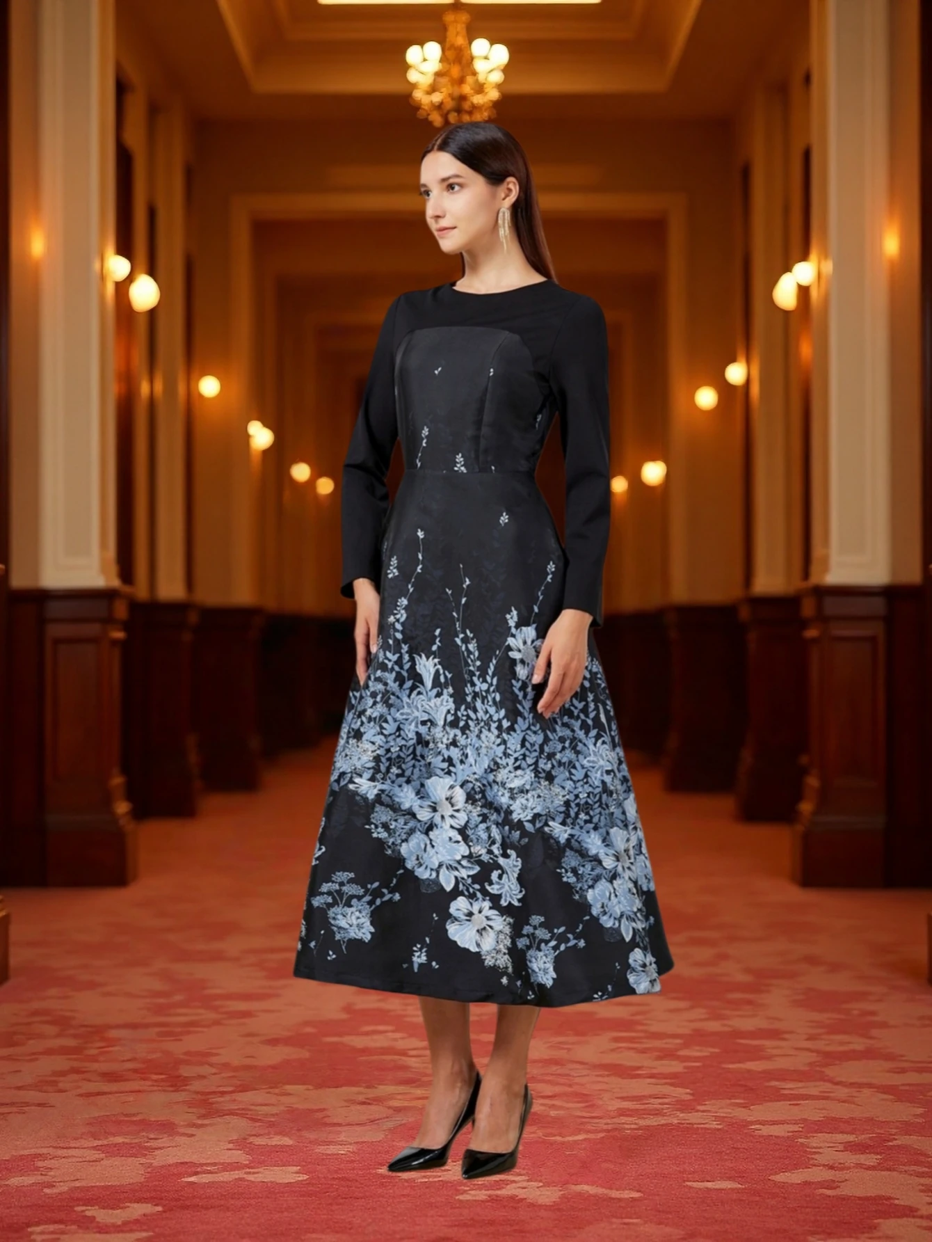 Women Luxury Long Maxi Jacquard Dress Ladies Floral Elegant Dresses New Year Ball Gown Casual Evening Party Maxi Clothing