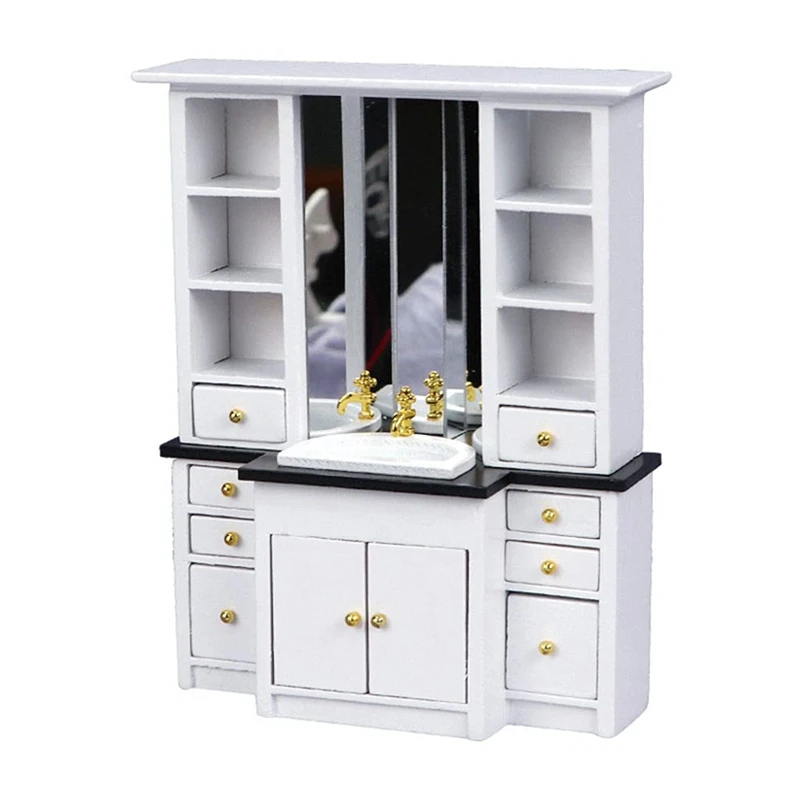 

1/12 Doll House Miniature Cupboard Wash Basin Sink Cabinet Furniture Mini Decor Pretend Play Simulation Furniture Toys