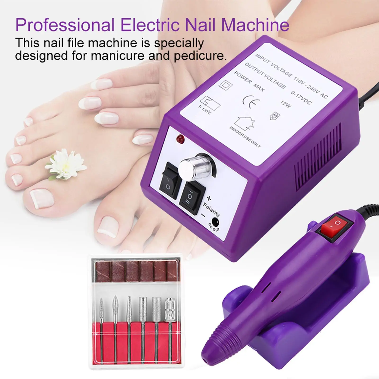

Professional Electric Nail Machine File Manicure Pedicure Sanding Drill Kit Purple