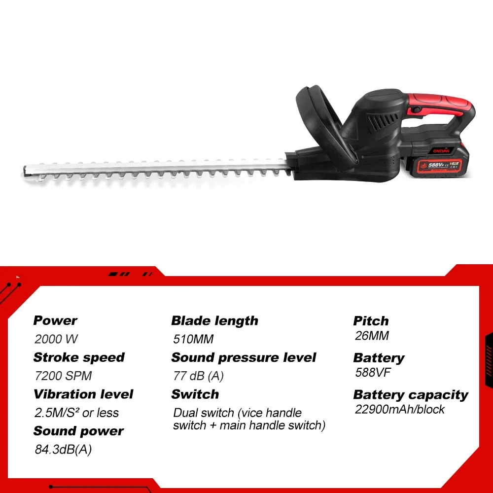 Imagem -02 - Oenvan-cordless Brushless Elétrica Hedge Trimmer Cortador de Grama Garden Tool Pruner Grama Makita 18v Bateria 2000w