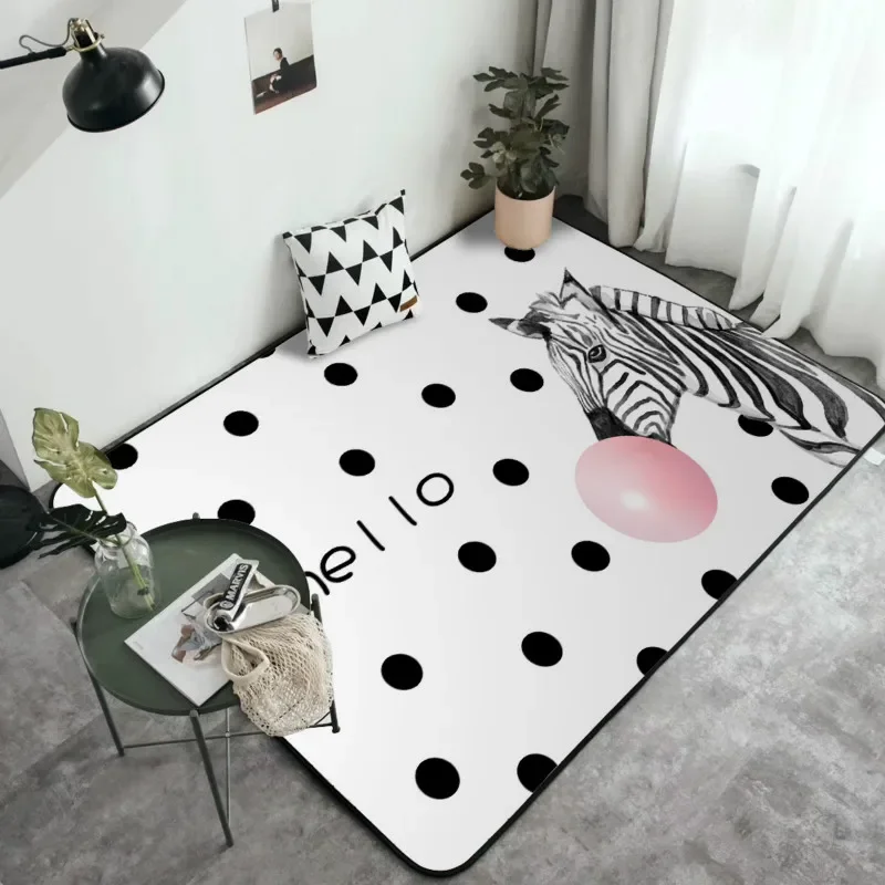 Nordic Modern Zebra Pink Bubble Gum Round Black Dots Living Room Bedroom Floor Mat Carpet 카펫