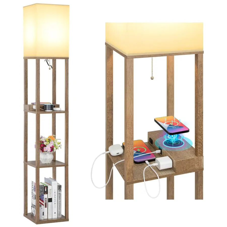 

Modern Shelf Floor Lamp with Wireless Charger amp Fast Charging USB Ports amp Type C Port amp 2 Power Outlets,3 Tier Storage La