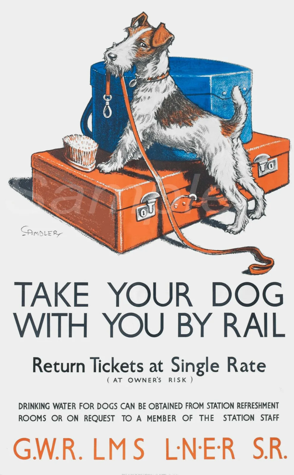 VINTAGE TAKE YOUR DOG BY RAIL A4 POSTER PRINT Posters Wall Art Rome Decoration