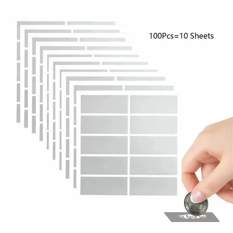 100 Stück/Packung Rechteckige Rubbelaufkleber, 1,9 x 0,6 Zoll für DIY-Geschenkgutscheine, Tickets & Bastelarbeiten