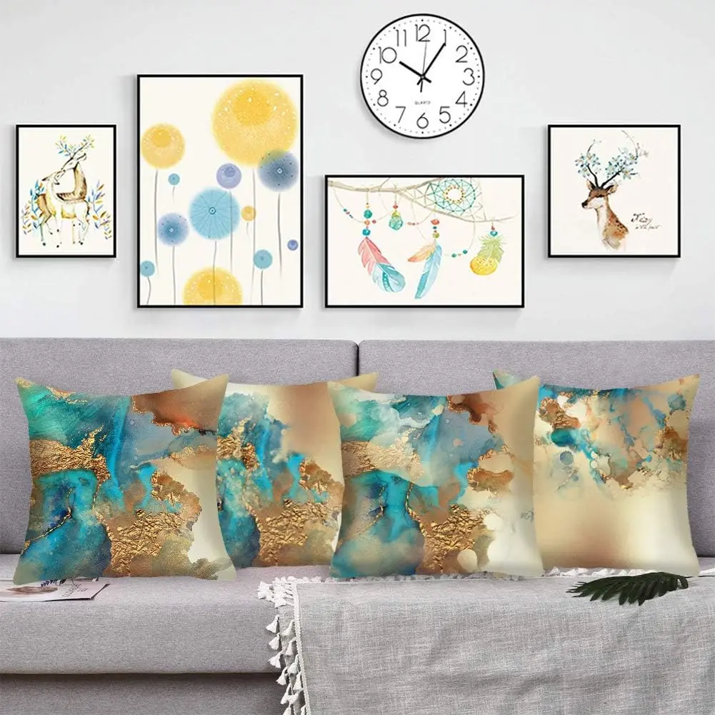 Green Gold Pillowcase Printed Soft Short Plush 45x 45cm Decorative Sofa Pillowcase Square Cushion Cover for Living Room Bed Sofa