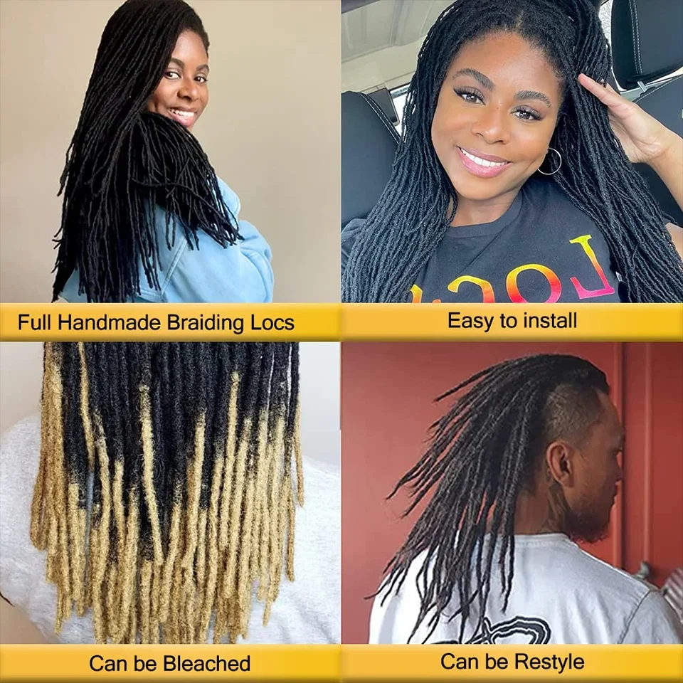 Microlocs de 0,2 cm, extensiones de rastas de cabello humano 100% para hombres/mujeres, extensiones Loc reales hechas a mano, 10-100 hebras