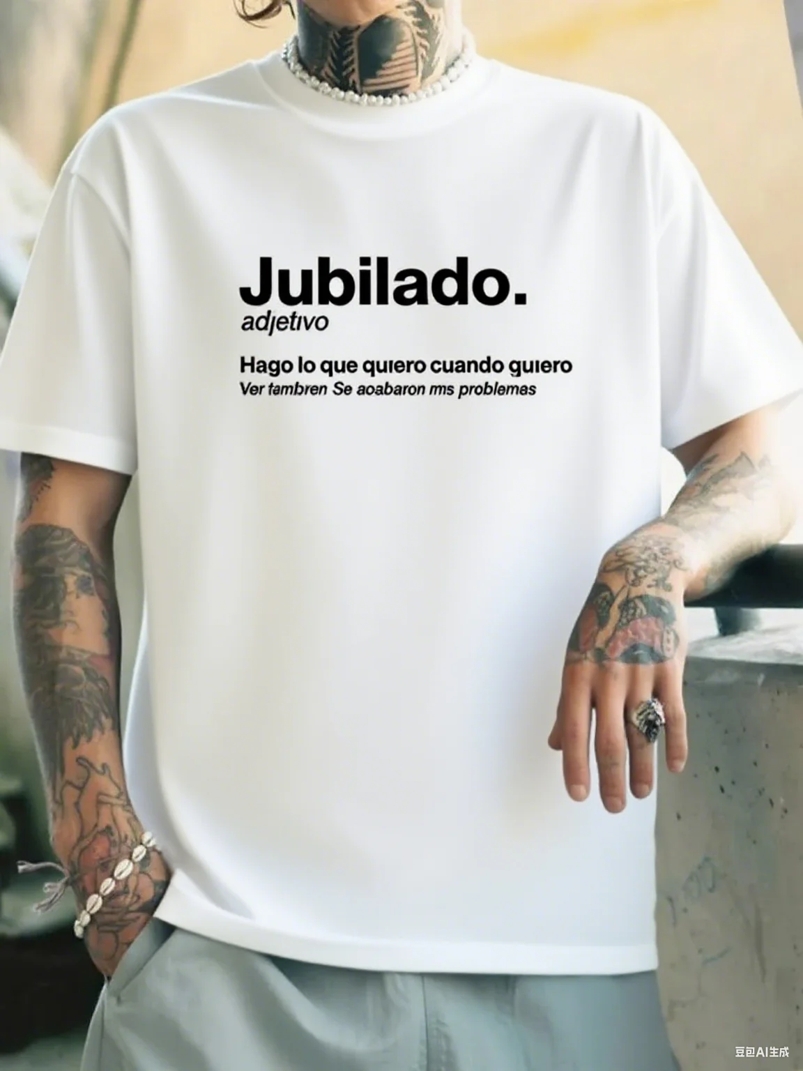 "Jubilado" الإسباني مجانًا - نمط شعار حماسي من القطن الخالص، طباعة صيفية جديدة بأكمام قصيرة، فضفاضة ومتعددة الاستخدامات
