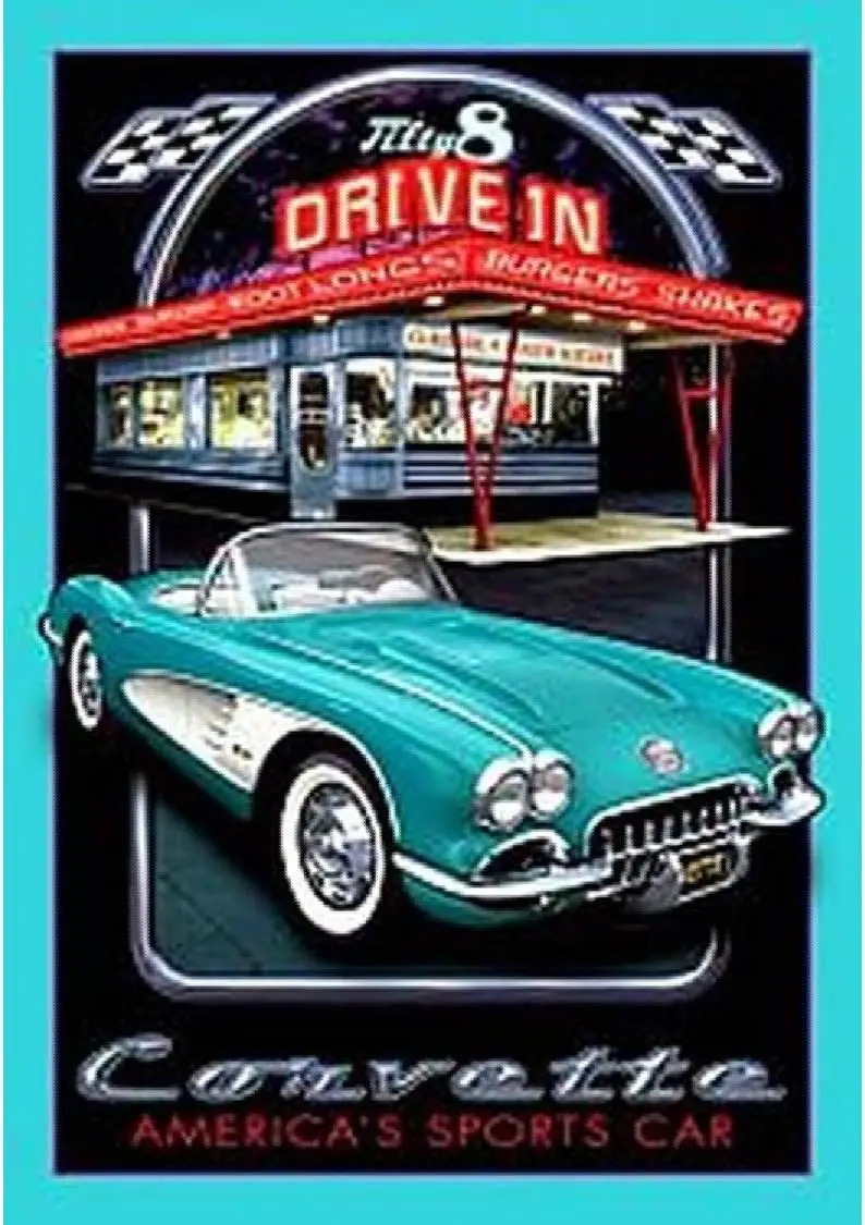 SIGGM09 Chevy 58 Corvette Drive in Metal Sign, Blue