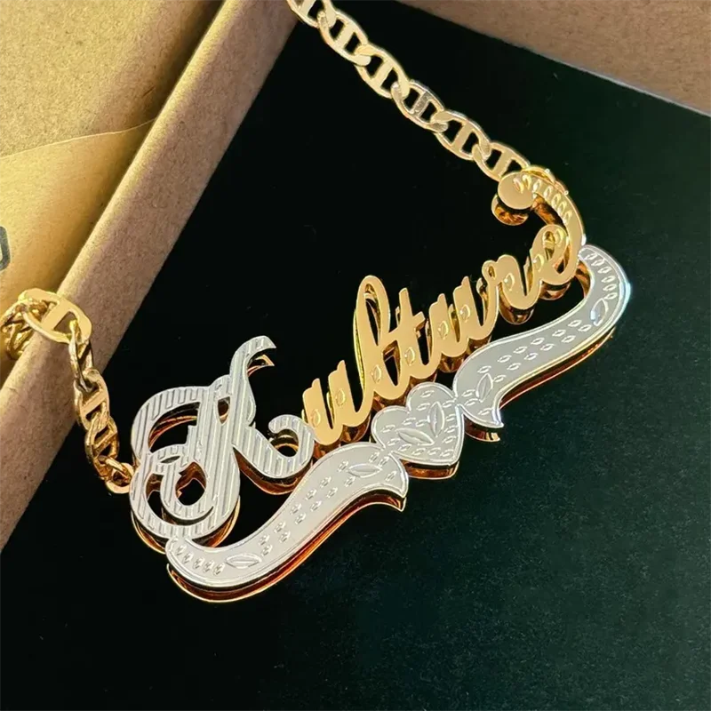 DHQH Customized Letter Double Plated Name Necklace Personalized Name 3D Nameplate Necklace Women's Personalized Necklace Gift