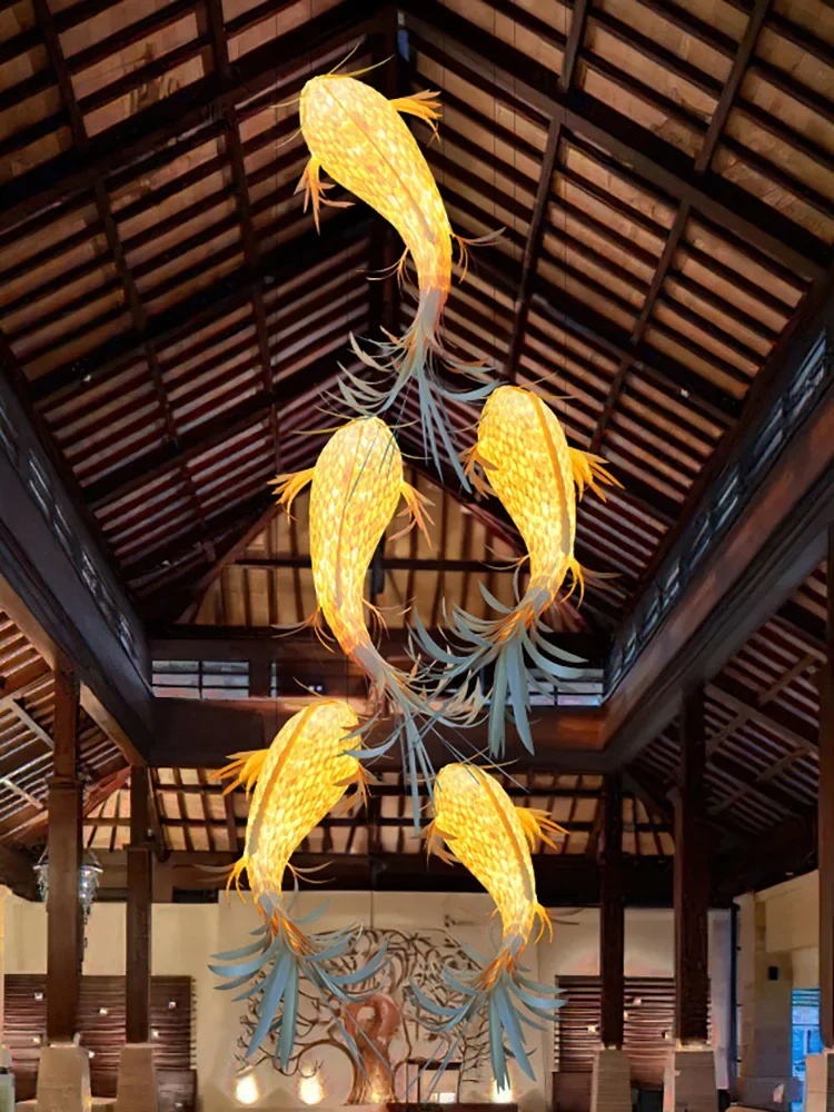 Fish Lantern Chinese Restaurant Restaurant Hot Pot Restaurant Designer loft Stairs Hotel Lobby Raise Fish-shaped chandeliers.