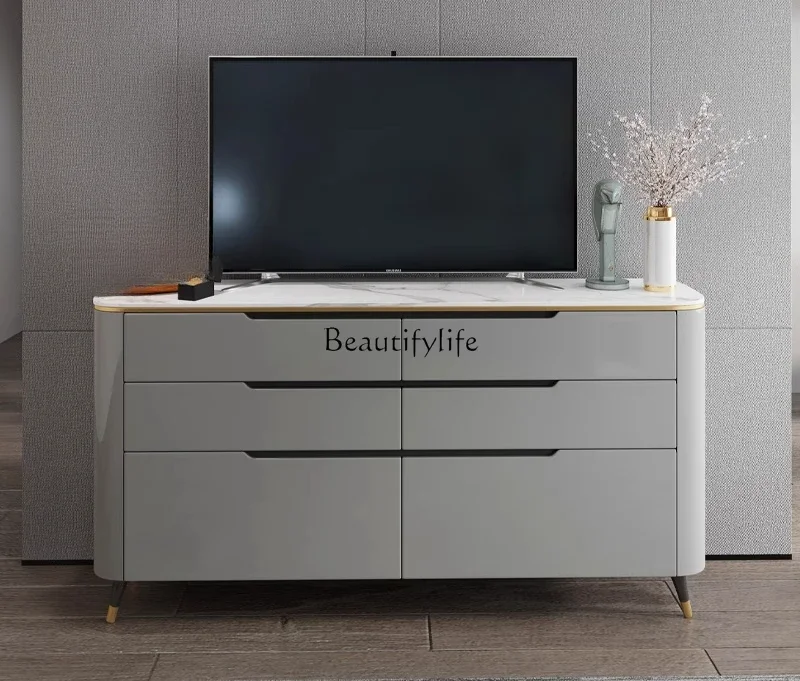 

FG10Italian light luxury rock slab TV cabinet high simple modern storage marble high cabinet